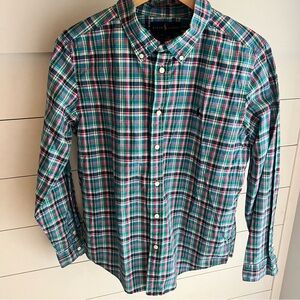 Ralph Lauren Boys Polo Teal Navy Pink Plaid Button Down Shirt Size XL 18-20
